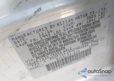 2017 Nissan Sentra Sv from USA, damaged, VIN 3N1AB7AP2HL652476